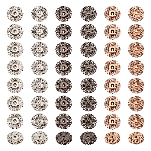 nbeads 24 Sets 3 Farben Legierung Blume Druckknöpfe, Vintage Metall Druckknöpfe Druckknopfverschlüsse zum Annähen für Jacke Jeans Lederhandwerk, 24.5mm von nbeads