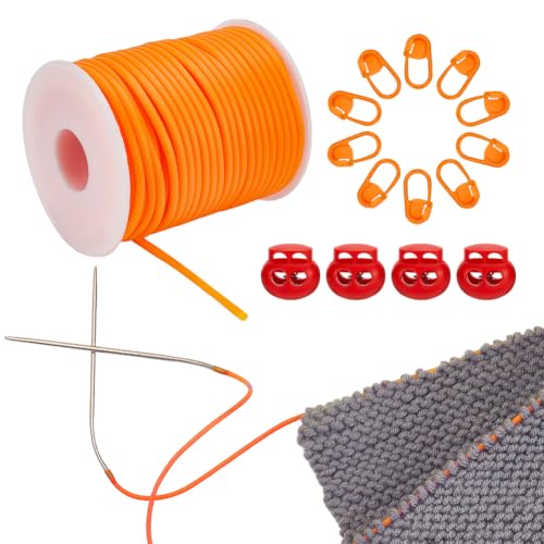 NBEADS 25 m Gummischnur, 3mm Hohlgummischlauch mit 4 STK. Schnurschlösser und 30 Stck. Stich-Nadel-Clip zum Halten von Stichen Armband Halskette Perlenstickerei, Orange NBEADS 25 m Gummischnur, 3mm Hohlgummischlauch mit 4 STK. Schnurschlösser und 30 Stck. Stich-Nadel-Clip zum Halten von Stichen Armband Halskette Perlenstickerei, Orange von nbeads