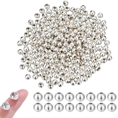 NBEADS 250 Stück 8 mm Eisen-Abstandshalter-Perlen, nahtlose glatte Metallperlen, lose runde Perlen für stapelbare Armbänder, Loch: 2,5–3 mm von nbeads