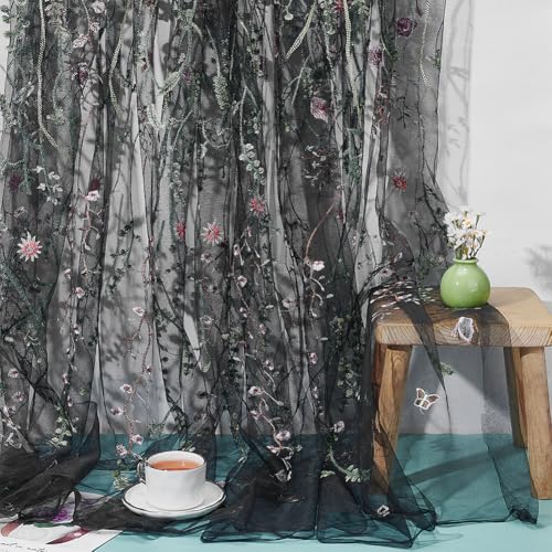 NBEADS 3 Yard Floral Bestickter Spitzen-Stoff, 160cm Polyester Mesh Bestickt Spitze Trim Stickerei Tüll-Stoff für Party Kleid Rock Kleidung DIY Nähen Verschönerungen Handwerk, Schwarz NBEADS 3 Yard Floral Bestickter Spitzen-Stoff, 160cm Polyester Mesh Bestickt Spitze Trim Stickerei Tüll-Stoff für Party Kleid Rock Kleidung DIY Nähen Verschönerungen Handwerk, Schwarz von nbeads
