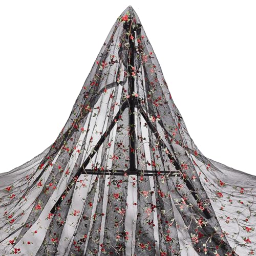 NBEADS 3 Yards Gestickter Blumenstoff, 1.3m Breit Organza Tüll Spitze Mesh Schwarzer Spitzenstoff für DIY Hochzeit Handmade Kleidung Abendkleid Crafts Supplies NBEADS 3 Yards Gestickter Blumenstoff, 1.3m Breit Organza Tüll Spitze Mesh Schwarzer Spitzenstoff für DIY Hochzeit Handmade Kleidung Abendkleid Crafts Supplies von nbeads