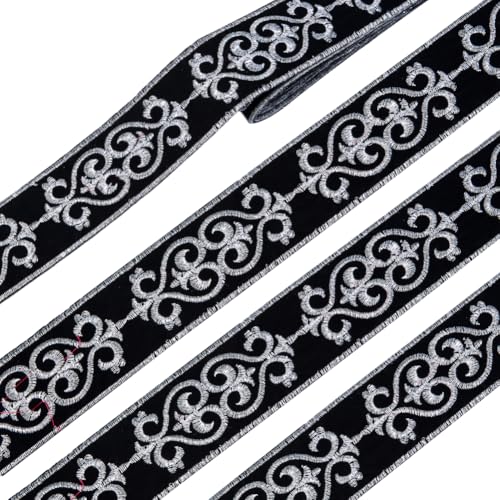 NBEADS 3.8m Floral Trim Jacquard-Band, 45mm Schwarz Silber Heißkleber Floral Trim Ethnische Stil Bügeln auf Nähen auf Stickerei gewebt Ribbon für Kleidung Home Decor Hochzeit Tasche Riemen NBEADS 3.8m Floral Trim Jacquard-Band, 45mm Schwarz Silber Heißkleber Floral Trim Ethnische Stil Bügeln auf Nähen auf Stickerei gewebt Ribbon für Kleidung Home Decor Hochzeit Tasche Riemen von nbeads