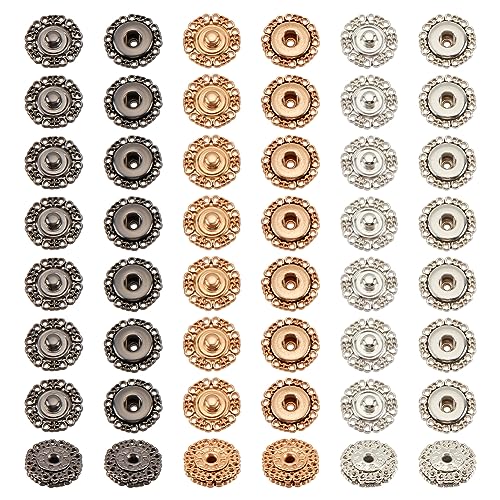 NBEADS 30 Sets 3 Farben Legierung Blume Druckknöpfe, Vintage Metall Druckknopf Verschlüsse Druckknopf-Verschlüsse zum Annähen für Jacke Jeans Lederhandwerk, 1.5cm von nbeads