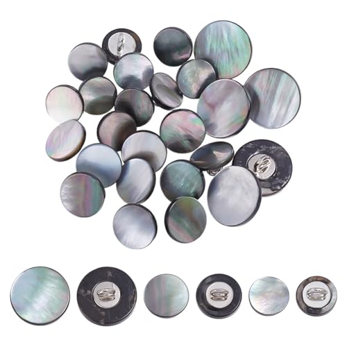 NBEADS 30 Stück 3 Stile Legierung Muschel Schaftknöpfe, Schwarze Muschel Perlenknöpfe Mit 1 Loch Und Schaft Flache Runde Perlmuttknöpfe Dekorative Kunstperlenknöpfe Mit Schaft Für DIY Bastelkleidung von nbeads