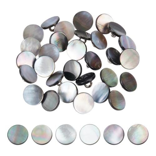 NBEADS 30 Stück Natürliche Muschelknöpfe, 11mm Schwarzer Schaft Knopf Perlmutt Runde Knöpfe zum Nähen 1-Loch Muschelknöpfe für Kostüme Nähen DIY Crafts Häkeln Ornament von nbeads