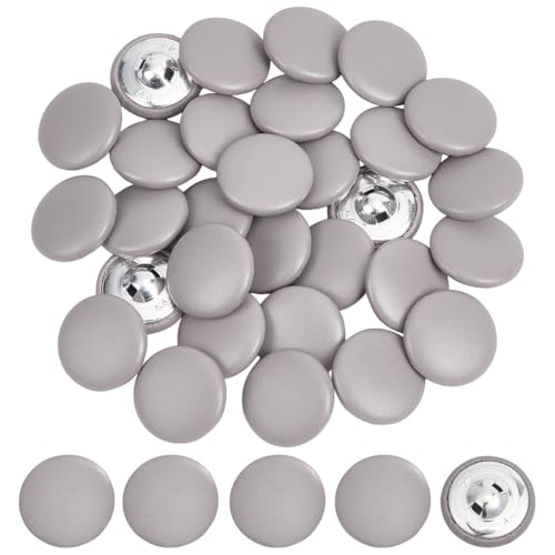 NBEADS 30 Stück PU Leder überzogene Knöpfe, 2.85cm Metall Schaft Knöpfe 1-Loch Runde Knöpfe Aus Kunstleder für Stricken Polstermöbel Tufting DIY Handarbeit, Silber von nbeads