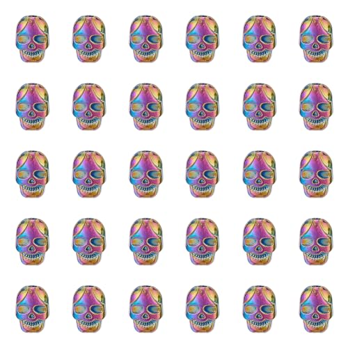 NBEADS Totenkopf-Perlen aus Legierung, Regenbogenfarben, europäischer Totenkopf-Perlen für Halloween, Gothic, Punk, Schmuckherstellung, Loch: 1,8 mm, 30 Stück NBEADS Totenkopf-Perlen aus Legierung, Regenbogenfarben, europäischer Totenkopf-Perlen für Halloween, Gothic, Punk, Schmuckherstellung, Loch: 1,8 mm, 30 Stück von nbeads