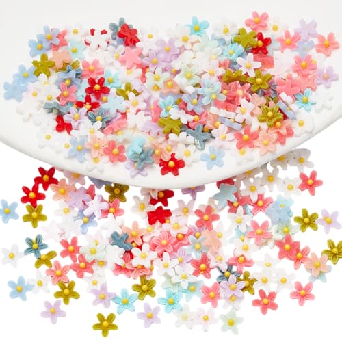 NBEADS 300 Stück Mini Harz Blume Charms, Mikro-Harz Gänseblümchen Blüten Keine Löcher Harz Blume Perlen für Schmuckherstellung Nail Art Dekor Haar Accessoires, 7x7x2mm von nbeads