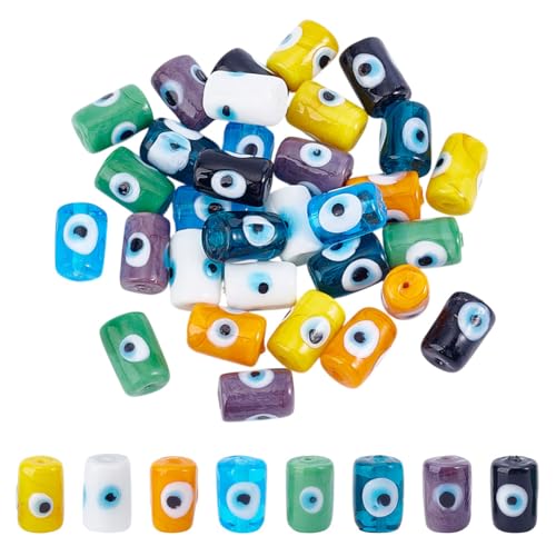 NBEADS 32 Stk. 8 Farben Böses Auge Perlen, Handgemachte Böses Auge Lampwork Perlen Säule Tube Böses Auge Perlen Lose Abstandshalter Perlen für DIY Schmuck Machen, 14x10mm von nbeads