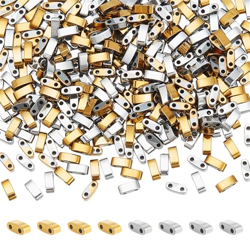 NBEADS 386 Stk. Halbe Tila-Perlen, 5×2mm Synthetische Hämatit Tila Perlen 2-Loch-Seed-Perlen Mini Japanische Perlen für Armband Halskette Ohrring Schmuckherstellung, Gold und Silber NBEADS 386 Stk. Halbe Tila-Perlen, 5×2mm Synthetische Hämatit Tila Perlen 2-Loch-Seed-Perlen Mini Japanische Perlen für Armband Halskette Ohrring Schmuckherstellung, Gold und Silber von nbeads