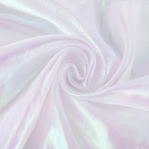 NBEADS 3m Organza, 1.5m Breiter Solider Stoff für Brautkleider Magischer Gradient Polyester Schillernder Holographischer Gaze für Kleid Performance Bühne, Schnee von nbeads