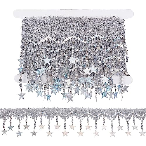 NBEADS 4,5 m Stern-Perlen-Bordüre, Stickerei-Spitzenborte mit Pailletten, Fransenspitze, glitzernde Quaste, Spitzenband zum Nähen, Basteln, Heim-Party-Dekoration, Silber NBEADS 4,5 m Stern-Perlen-Bordüre, Stickerei-Spitzenborte mit Pailletten, Fransenspitze, glitzernde Quaste, Spitzenband zum Nähen, Basteln, Heim-Party-Dekoration, Silber von nbeads