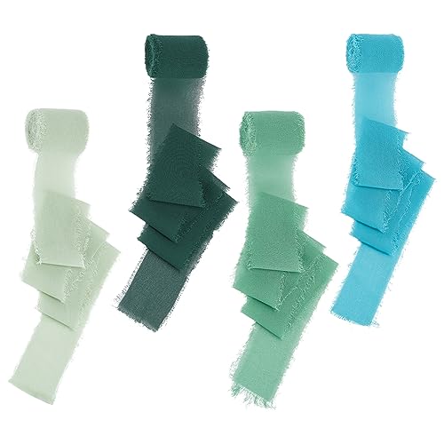 NBEADS 4 Rollen 20m Chiffon-Band, Grünes handgefertigtes Fransen-Stoff-Chiffon-Band Ausgefranste Kante Farbband für Hochzeitseinladung Brautsträuße Geschenkverpackung DIY Crafts von nbeads