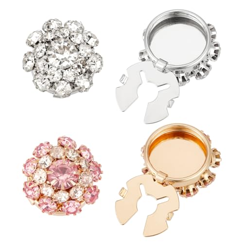 NBEADS 4 Stk. 2 Farben Strass Knöpfe Abdeckung, 21mm Abnehmbare BLUMENNn Ärmel Knopf Clips Schmuck für Kleid Anzug Smoking Shirt Zubehör, Helles Padparadscha von nbeads