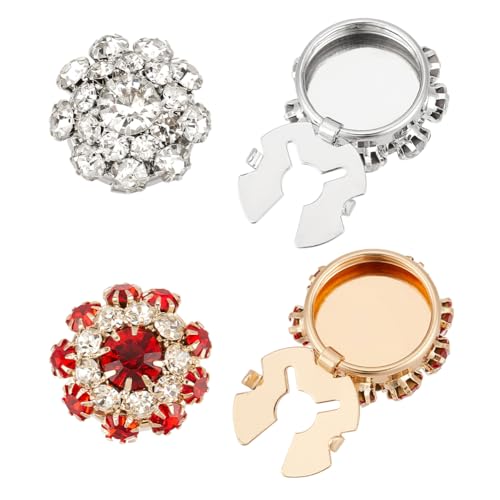 NBEADS 4 Stk. 2 Farben Strass Knöpfe Abdeckung, 21mm Abnehmbare Blume Ärmel Knopf Clips Schmuck für Kleid Anzug Smoking Shirt Zubehör, Rubin von nbeads
