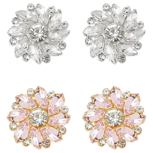 NBEADS 4 Stk. 2 Stile Strass-Knöpfe Abdeckung, Ärmel Blume Knöpfe Abdeckung Abnehmbare Hemdknopf-Clips Buttons Schmuck für Kleid Anzug Smoking Hemd Zubehör, Helles Rosa von nbeads