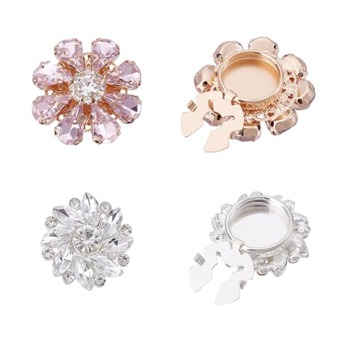 NBEADS 4 Stk. 2 Stile Strass-Knöpfe Abdeckung, Kristall Blume Ärmel Abnehmbare Hemdknopf-Clips für Kleid Anzug Smoking Hemd Zubehör, Rosa von nbeads
