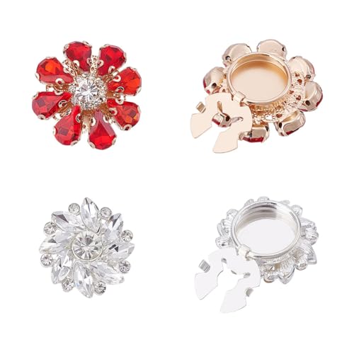 NBEADS 4 Stk. 2 Stile Strass-Knöpfe Abdeckung, Kristall BLUMENNn Ärmel Abnehmbare Hemdknopf-Clips für Kleid Anzug Smoking Hemd Zubehör, Rot von nbeads