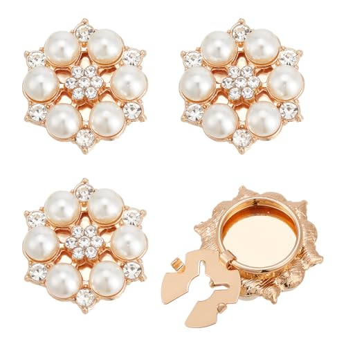 NBEADS 4 Stk. Strass-Knöpfe Abdeckung, Button Covers für Frauen Perle Ärmel Blume Abnehmbare Hemdknopf-Clips für Kleid Smoking Hemd Zubehör, Hellgold von nbeads