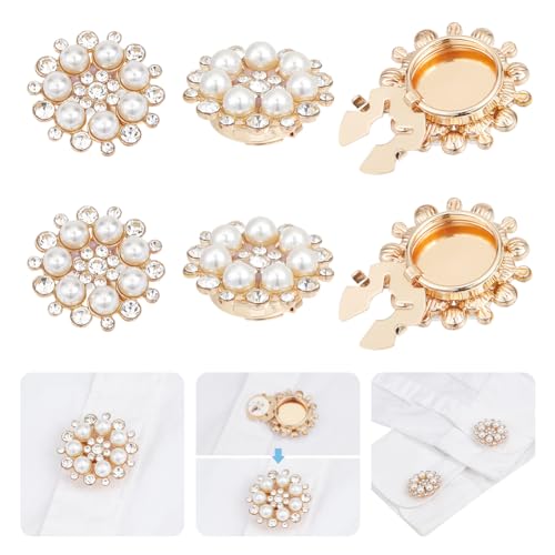 NBEADS 4 Stk. Strass-Knöpfe Abdeckungen, 2.8cm Abnehmbare Hemd Ärmel Strass Manschettenknöpfe mit Plastikperle für Nähen Kleidung Verzierungen, Golden von nbeads