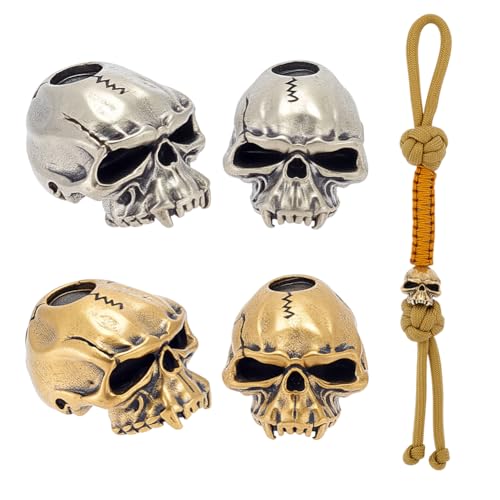 NBEADS 4 Stück 2 Farben Messing Europäische Perlen, 1.9x1.8x1.6mm Totenkopf Metall Lose Abstandshalter Perlen für Schmuck Parachute String Zubehör Craft, Loch: 5.6mm von nbeads
