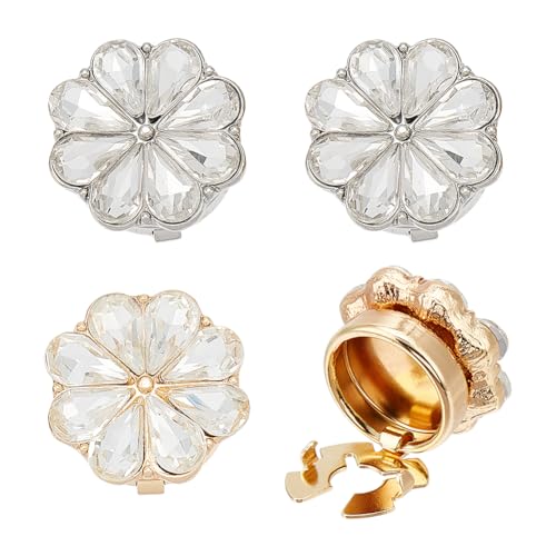 NBEADS 4 Stück 2 Farben Strass Knöpfe Abdeckung, Ärmel Blume Abnehmbare Hemdknopf-Clips Knöpfe Schmuck für Kleid Anzug Smoking Hemd Zubehör von nbeads
