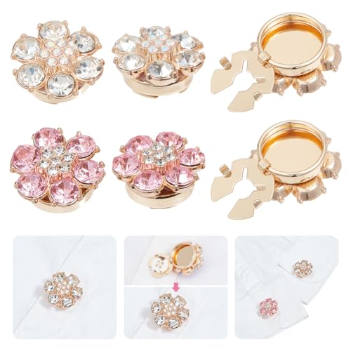 NBEADS 4 Stück 2 Farben Strass-Knöpfe Abdeckungen, 2.4x2.3cm Abnehmbare Hemdärmel Manschettenknöpfe aus Strass für Nähen Kleidung Verzierungen, Rosa und Klar von nbeads