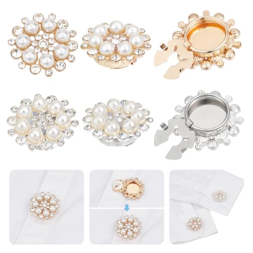 NBEADS 4 Stück 2 Farben Strass-Knöpfe Abdeckungen, 2.8cm Abnehmbare Hemd Ärmel Strass Manschettenknöpfe mit Plastikperle für Nähen Kleidung Verzierungen, Gold und Silber von nbeads