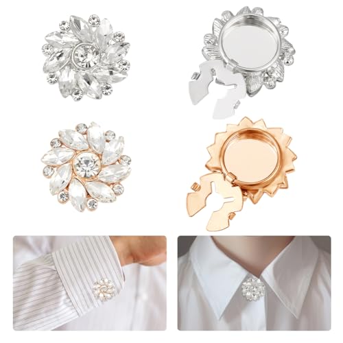 NBEADS 4 Stück 2 Farben Strass Knopf Abdeckungen, 25mm Abnehmbare Blume Clip auf Schmuck Button Clips für Kleid Anzug Smoking Shirt Zubehör, Gold und Silber Basis NBEADS 4 Stück 2 Farben Strass Knopf Abdeckungen, 25mm Abnehmbare Blume Clip auf Schmuck Button Clips für Kleid Anzug Smoking Shirt Zubehör, Gold und Silber Basis von nbeads