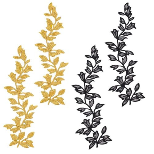 NBEADS 4 Stück 2 Stile, bestickte Applikation, florale bestickte Flicken zum Selbermachen, Blatt-Kleidungsaufnäher für Vorhang, Kissen, Kleidung, Nähen und Dekoration, Gold und Schwarz NBEADS 4 Stück 2 Stile, bestickte Applikation, florale bestickte Flicken zum Selbermachen, Blatt-Kleidungsaufnäher für Vorhang, Kissen, Kleidung, Nähen und Dekoration, Gold und Schwarz von nbeads
