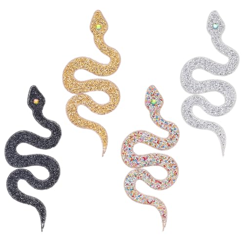 NBEADS 4 Stück Schlangen-Applikationen Aufnäher, 4 Farben Schlange Pailletten Aufnäher Strass Aufnäher HotFix Kleidung Zubehör für Kleidung Kleidungsstücke Taschen Hochzeitskleid, 26x10cm von nbeads