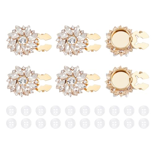 NBEADS 4 Stück Strass Knopfabdeckungen, 20 Stück 11mm Nähknöpfe Mit 4 Löchern Blumen Dekorationsknopf Clips Zum Nähen Basteln Bastelbedarf Und Verzierungen, Golden von nbeads