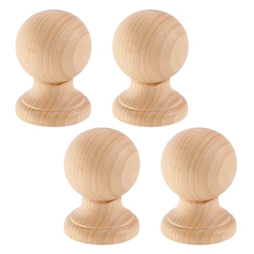 NBEADS 4 Stück Unbehandelte Holz Endstücke, Solide Runde Kugel Endstücke Im Römischen Stil Für DIY Möbelhandwerk 6.8x4.9cm Dekorativer Holzknopf von nbeads