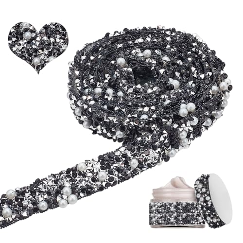 NBEADS 4 Yards Harz Perlen Kristall Strass Band, 1.4cm Breite Selbstklebende Strass-Bänder Perlen Band mit Hotfix Strassstein Braut Band Trim für Hochzeit Brautkleid Schuhe Telefon, Schwarz NBEADS 4 Yards Harz Perlen Kristall Strass Band, 1.4cm Breite Selbstklebende Strass-Bänder Perlen Band mit Hotfix Strassstein Braut Band Trim für Hochzeit Brautkleid Schuhe Telefon, Schwarz von nbeads