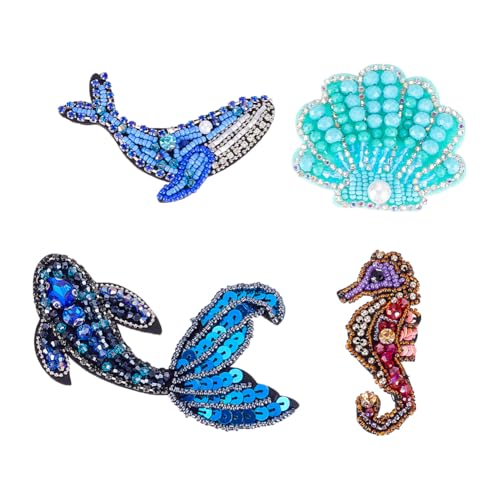 NBEADS 4 x 4 Stile Ozean-Tiere, bestickte Strass-Applikation, Meereslebewesen, Muschel, Seestern, zum Aufnähen, für Bastelarbeiten, Partys, Kleider, Kostüme, Jeans, Schuhe, Taschen, Hüte, Dekoration NBEADS 4 x 4 Stile Ozean-Tiere, bestickte Strass-Applikation, Meereslebewesen, Muschel, Seestern, zum Aufnähen, für Bastelarbeiten, Partys, Kleider, Kostüme, Jeans, Schuhe, Taschen, Hüte, Dekoration von nbeads