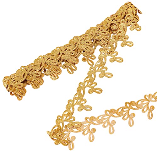 NBEADS 4.37 Yard Gold Stickerei Polyesterbänder, 5.8cm Breite Selbstklebende Goldruten-Spitzenborte Zum Aufbügeln von Metallischer Blumenspitze Zum Nähen von Kostümen, Kleidern, Heimdekoration von nbeads