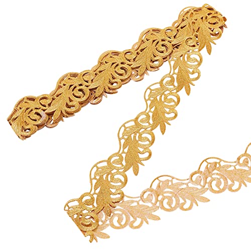 NBEADS 4.37 Yard Gold Stickerei Polyesterbänder, 6.6cm Breite Selbstklebende Goldruten-Spitzenborte Zum Aufbügeln von Metallischer Blumenspitze Zum Nähen von Kostümen, Kleidern, Heimdekoration von nbeads