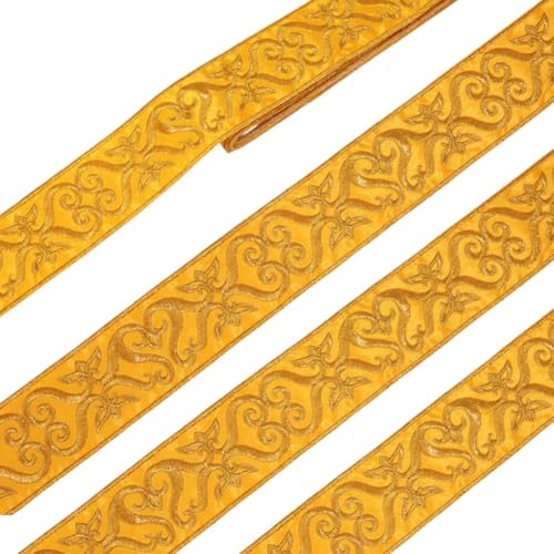 NBEADS 4.5m Floral Trim Jacquard-Band, 49mm Gold Hot Adhesive Floral Trim Bügelband zum Aufnähen Stickerei gewebtes Band für Sewing Kleidung Home Decor Hochzeit Tasche von nbeads