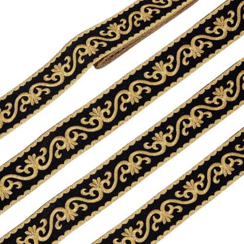 NBEADS 4.5m Floral Trim Jacquard-Band, 49mm Schwarzes Gold Hot Adhesive Floral Trim Bügelband zum Aufnähen Stickerei gewebtes Band für Sewing Kleidung Home Decor Hochzeit Tasche NBEADS 4.5m Floral Trim Jacquard-Band, 49mm Schwarzes Gold Hot Adhesive Floral Trim Bügelband zum Aufnähen Stickerei gewebtes Band für Sewing Kleidung Home Decor Hochzeit Tasche von nbeads