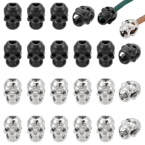nbeads 40 Stk. 2 Farben Legierung Schnur Endverschluss, Schädel Perlen Cord Schlösser Metall Kordelzug Stopper Kordelverschluss Endstopper für Lanyard Kleidung Rucksack Schnürsenkel DIY von nbeads