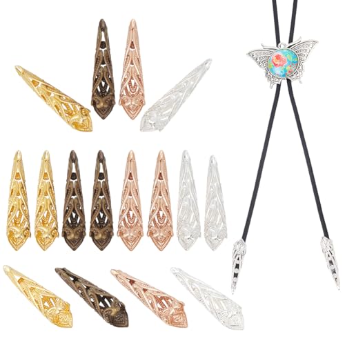 NBEADS 40 Stk. 4 Farben Bolo Krawattenspitzen, 3.5cm Lange Kordelenden Kappen Messing Bolo Cap Schnalle Ersatz 9mm Bolo Krawatte Endkappen für DIY Kleidung Dekoration Design Machen von nbeads