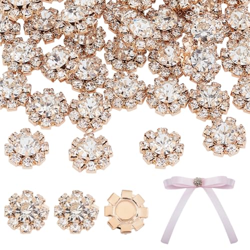 NBEADS 40 Stk. Kristall Strass Blume Knopf, Flache Rückseite Blumenknöpfe Kristall-Knöpfe Verzierungen für Hochzeit Party Kleidung Taschen Schmuck machen Dekoration, Licht Gold von nbeads