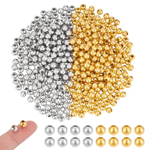 NBEADS 400 Stück runde Abstandshalter-Perlen, 2 Farben, 6 mm, glatte runde Metallperlen, nahtlose Kugelperlen, lose Metallperlen für Armband, Halskette, Schmuckherstellung, Loch: 2 mm NBEADS 400 Stück runde Abstandshalter-Perlen, 2 Farben, 6 mm, glatte runde Metallperlen, nahtlose Kugelperlen, lose Metallperlen für Armband, Halskette, Schmuckherstellung, Loch: 2 mm von nbeads