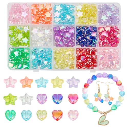 NBEADS 415 Stück 15 Stile Transparente Acrylperlen, Perlen Mit Kleinem Loch Herzförmige Perlen Lose Perlen Zur Herstellung von Armbändern Halsketten Schmuck Bastelperlen, Bohrung: 1.5mm von nbeads