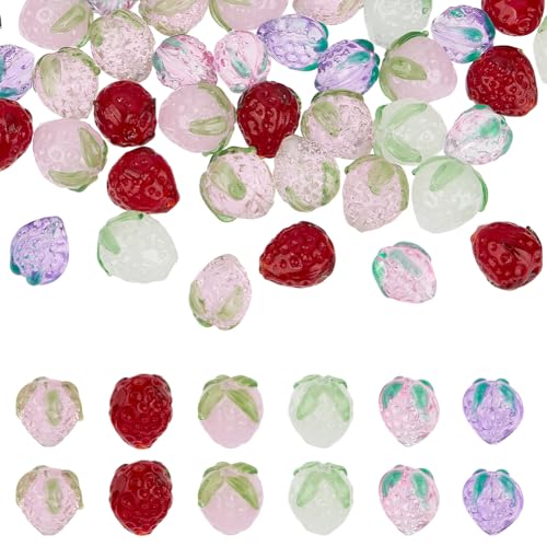 NBEADS 44 Stück Erdbeer Glasperlen, Handgefertigte Lampwork Fruchtperlen Kristall Mini Frucht Charms Für Frauen Frische Schmuckherstellung Kunsthandwerk von nbeads