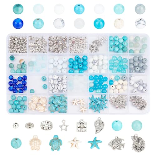 NBEADS 447 Stück 29 Stile Ozean-Thema Schmuckherstellung Kit, Glasperlen Natursteinperlen Messing Abstandshalter Perlen Schildkröte Seestern Muschel Emaille Charms Anhänger für Halskette Armbänder NBEADS 447 Stück 29 Stile Ozean-Thema Schmuckherstellung Kit, Glasperlen Natursteinperlen Messing Abstandshalter Perlen Schildkröte Seestern Muschel Emaille Charms Anhänger für Halskette Armbänder von nbeads