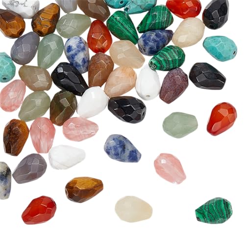 NBEADS 48 Stück Facettierte Teardrop-Perlen, 12 Stile Teardrop Gemischte Edelstein-Perlen Wassertropfen Stein Perlen für Schmuck Handwerk Armband Halskette Machen, 10x7mm, Loch: 1.2mm von nbeads