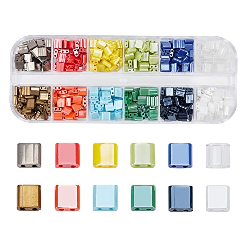 NBEADS 480 Stück undurchsichtige Tila-Perlen, 12 Farben, Miyuki-Rocailles, Abstandshalter, japanische Glasperlen für die Schmuckherstellung von nbeads