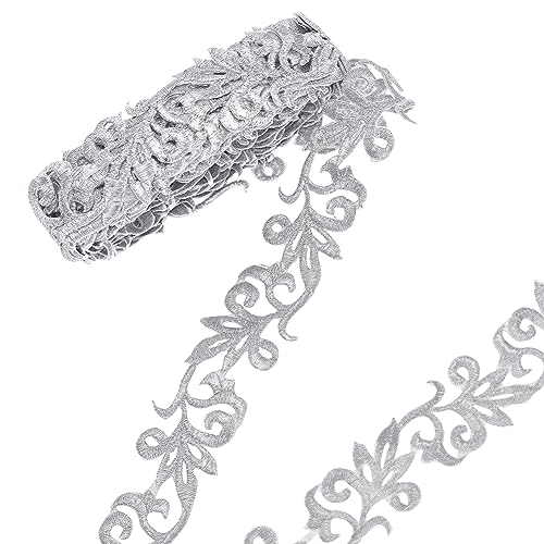 NBEADS 4m Silber Stickerei Polyester Bänder, 3,5mm Breite Metallische Spitze zum Aufbügeln von Metallischer Blumenspitze zum Nähen von Kostümen Kleidern Heimdekoration Kleidungszubehör von nbeads