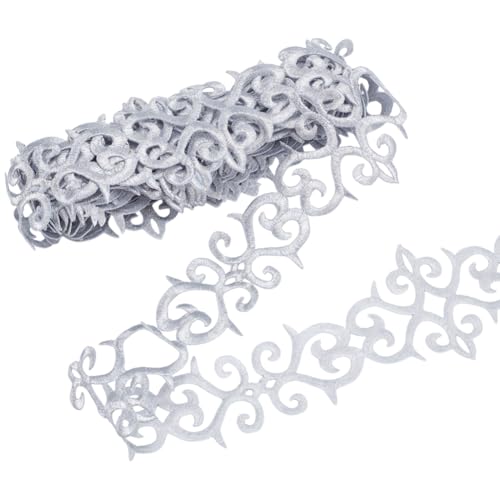 NBEADS 4m Stickerei Spitze Trim, 7.5cm Breit Silber Stickerei Floral Trimming Herz-Spitze zum Aufbügeln für Nähen Kostüme Kleider Home Decor Garment Zubehör von nbeads